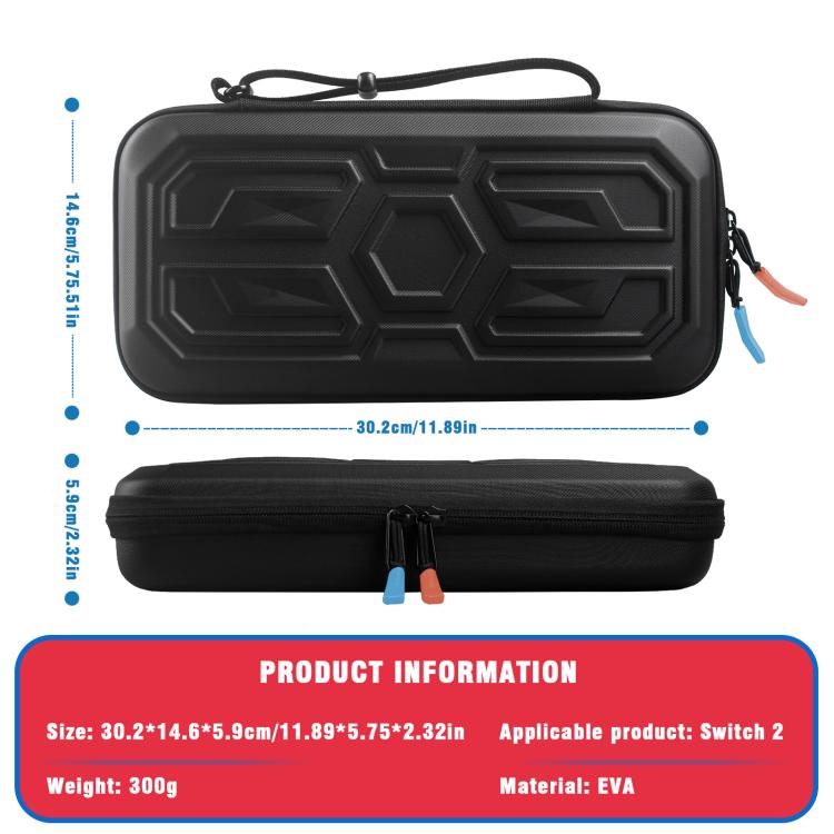 For Nintendo Switch 2 Mecha Style Hard Protective Case Portable Shockproof Carrying Storage Bag - Black
