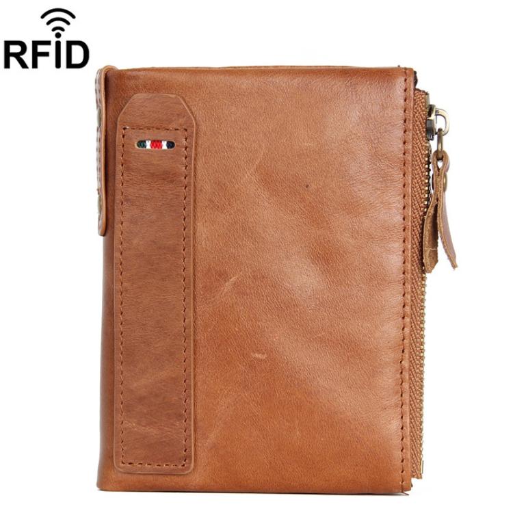 Leather RFID Men Short-Style Wallet Double-Zipper Billfold
