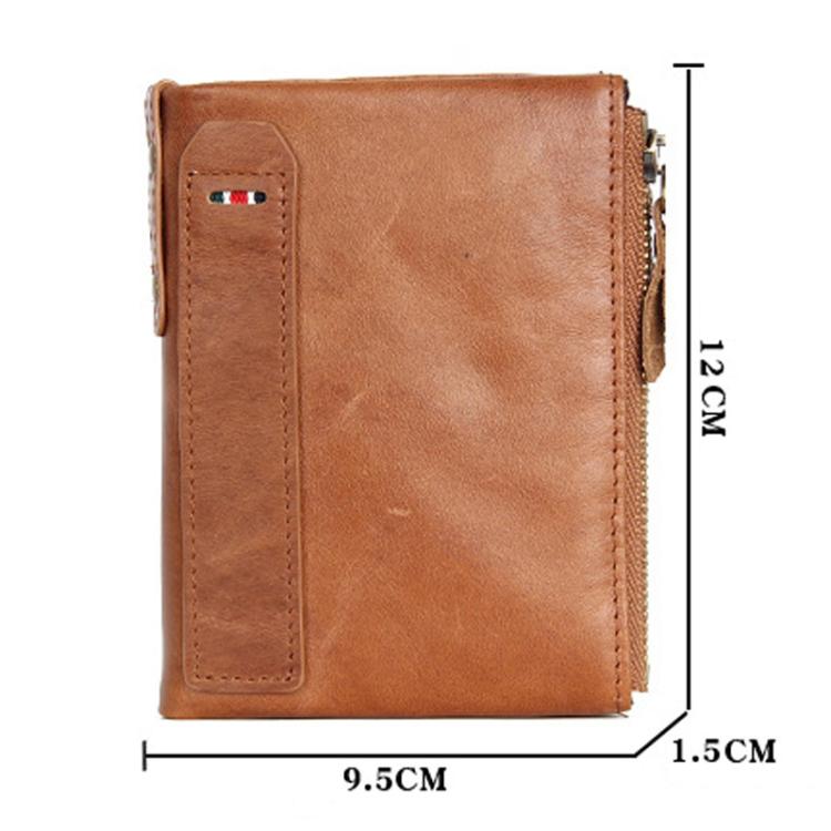 Leather RFID Men Short-Style Wallet Double-Zipper Billfold