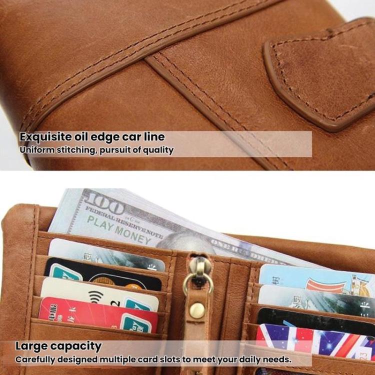 GL-26 RFID Men Foldable Leather Wallet Short-Style Multi-Functional Multi-Card Slot Wallet