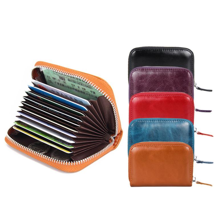 FQ666 Leather RFID Anti-Skimming Accordion Card Holder Multi-Card Slot ID Card Clip