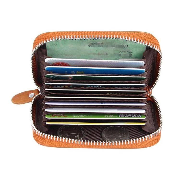 FQ666 Leather RFID Anti-Skimming Accordion Card Holder Multi-Card Slot ID Card Clip