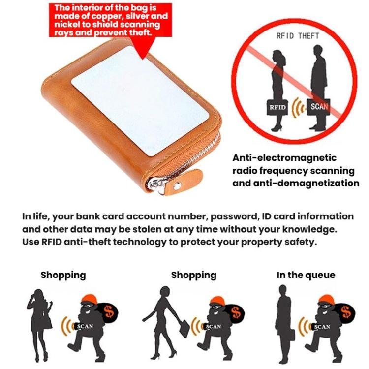 FQ666 Leather RFID Anti-Skimming Accordion Card Holder Multi-Card Slot ID Card Clip