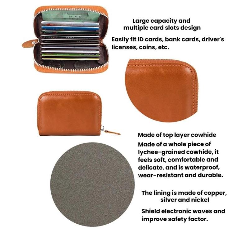 FQ666 Leather RFID Anti-Skimming Accordion Card Holder Multi-Card Slot ID Card Clip