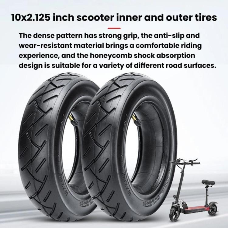 For Kugoo M4 Electric Scooter Anti-Slip Shock-Absorbing Wear-Resistant Rubber Tire 10 x 2.125 90-Degree Curved-Valve Inner Tire
