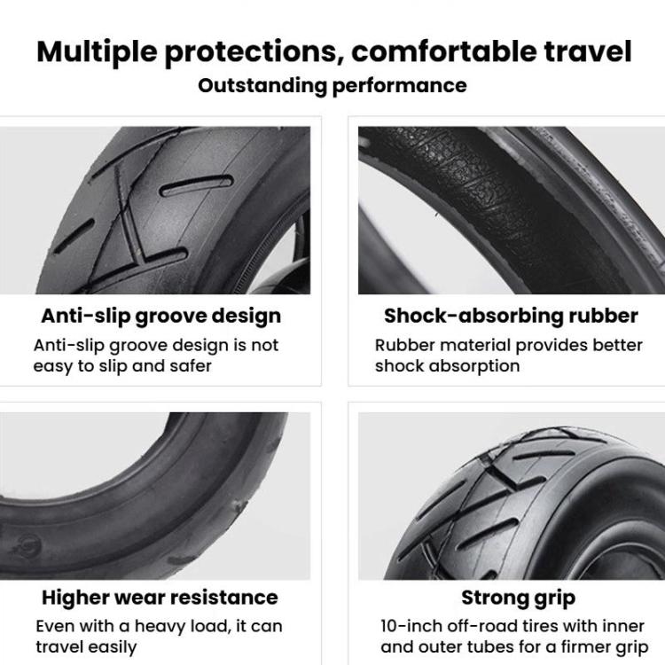 For Kugoo M4 Electric Scooter Anti-Slip Shock-Absorbing Wear-Resistant Rubber Tire 10 x 2.125 Outer Tire
