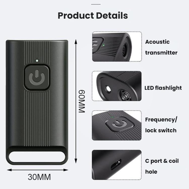 Mini Outdoor High-power Long-distance Training Ultrasonic Dog Repeller - Black