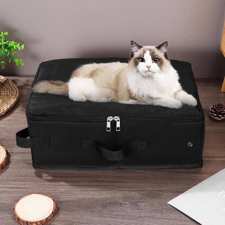 Foldable Fabric Litter Bag Portable Travel Litter Box - Black
