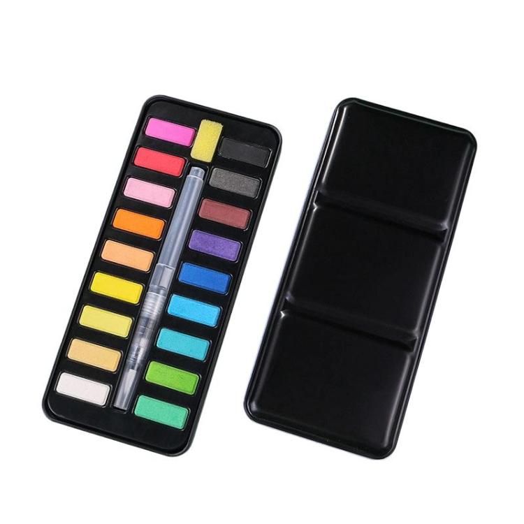 18 Colors Portable Iron Box Model Large Capacity Painting Solid Watercolor Paint With 1 Absorbent Sponge and 1 Tap Pen