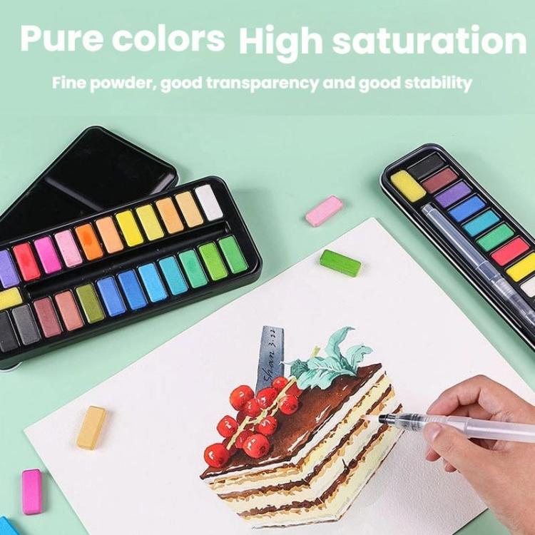 24 Colors Portable Iron Box Model Large Capacity Painting Solid Watercolor Paint With 1 Absorbent Sponge and 1 Tap Pen