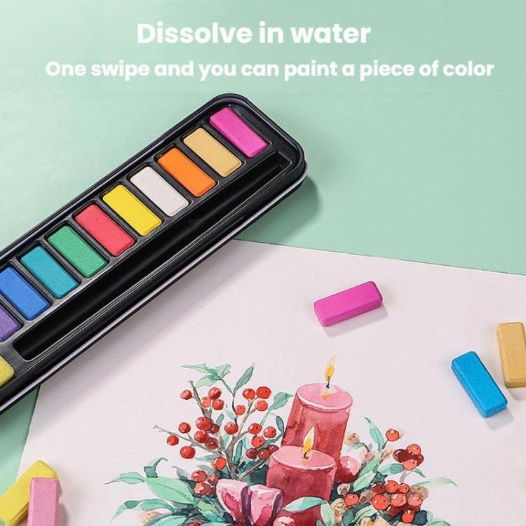 24 Colors Portable Iron Box Model Large Capacity Painting Solid Watercolor Paint With 1 Absorbent Sponge and 1 Tap Pen