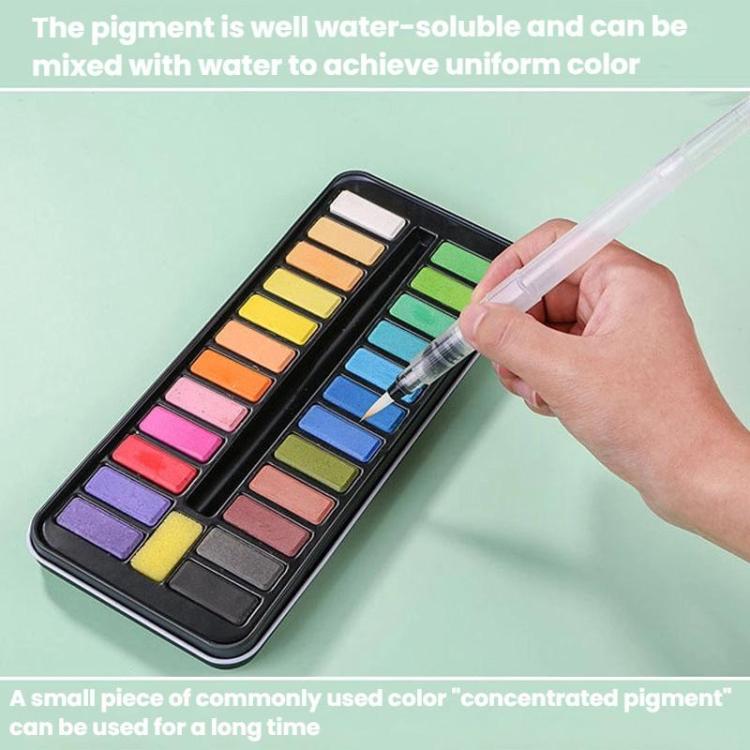 24 Colors Portable Iron Box Model Large Capacity Painting Solid Watercolor Paint With 1 Absorbent Sponge and 1 Tap Pen