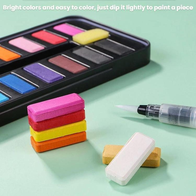 24 Colors Portable Iron Box Model Large Capacity Painting Solid Watercolor Paint With 1 Absorbent Sponge and 1 Tap Pen