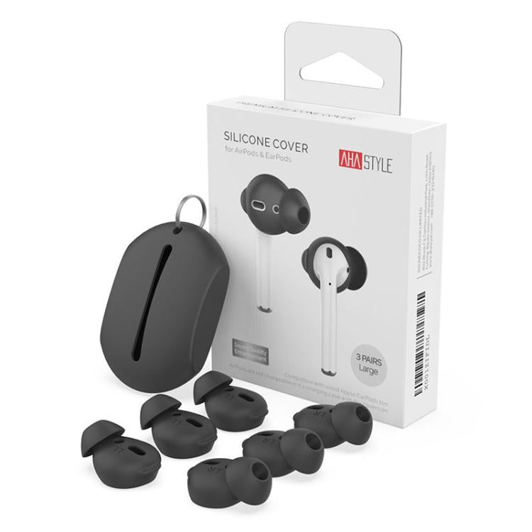 For AirPods 1 / 2 AhaStyle PT66 3pairs Silicone In-Ear Soundproof Ear Case, Color: Large Black