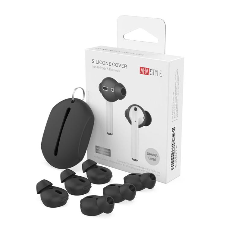 For AirPods 1 / 2 AhaStyle PT66 3pairs Silicone In-Ear Soundproof Ear Case, Color: Small Black
