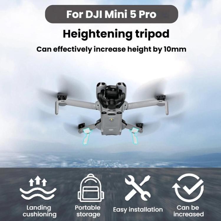 For DJI Mini 5 Pro 1pair Drone Height-Extending Landing Gear Foldable Non-Detachable Protective Bracket - Grey