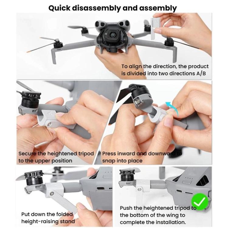 For DJI Mini 5 Pro 1pair Drone Height-Extending Landing Gear Foldable Non-Detachable Protective Bracket - Grey