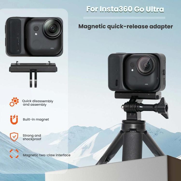 For Insta360 GO Ultra Magnetic Quick-Release Adapter Mount Aluminum Alloy Expandable Accessory - Black