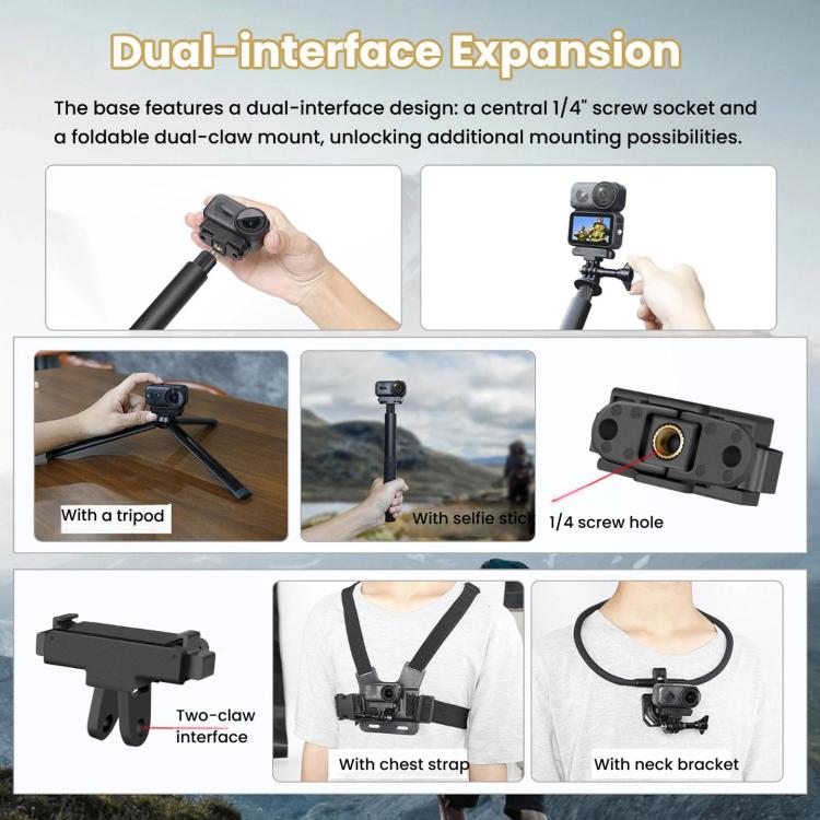 For DJI Osmo Nano Magnetic Quick-Release Adapter Base With 2-Claw & 1/4-Inch Screw Hole - Black