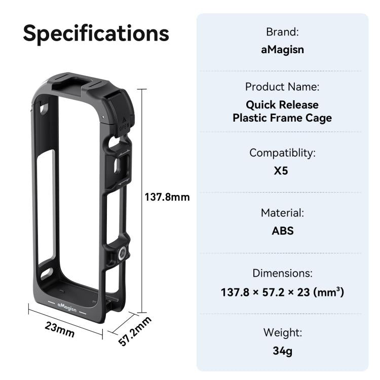 For Insta360 X5 AMagisn Quick Release Plastic Cage Expansion Frame Accessories - PF02