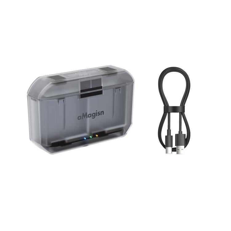 AMagisn PD12 Charging Case Battery Charger For DJI Osmo 360/ Action 5 Pro / 4 / 3 - Black Clear