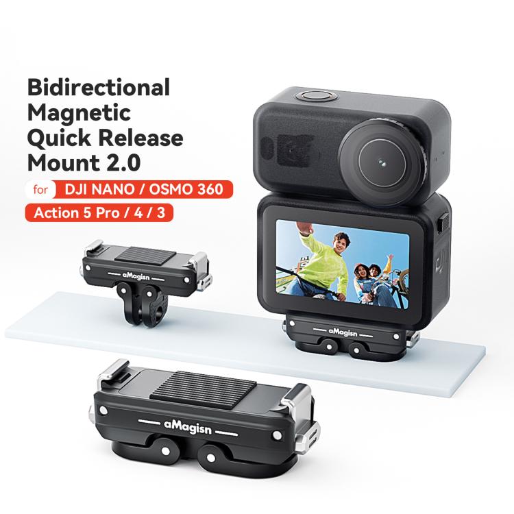aMagisn TN11 Bidirectional Magnetic Quick Release Mount 2.0 For DJI Nano / Osmo 360 / Action 5 Pro / 4 / 3 - Black