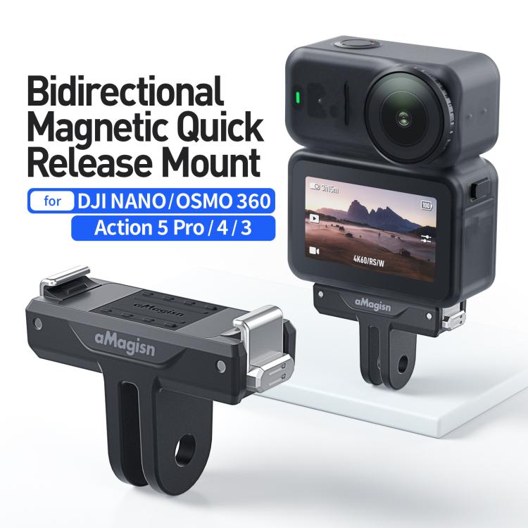 aMagisn TN10 Bidirectional Magnetic Quick Release Mount For DJI Nano / Osmo 360 / Action 5 Pro / 4 / 3 - Black