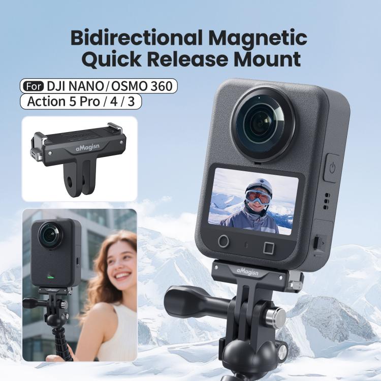 aMagisn TN10 Bidirectional Magnetic Quick Release Mount For DJI Nano / Osmo 360 / Action 5 Pro / 4 / 3 - Black