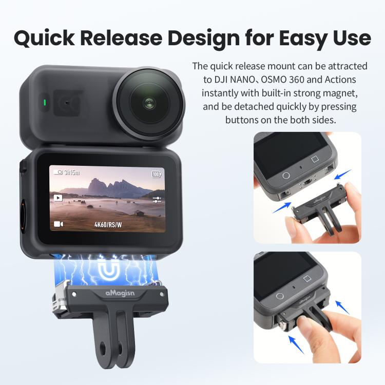 aMagisn TN10 Bidirectional Magnetic Quick Release Mount For DJI Nano / Osmo 360 / Action 5 Pro / 4 / 3 - Black