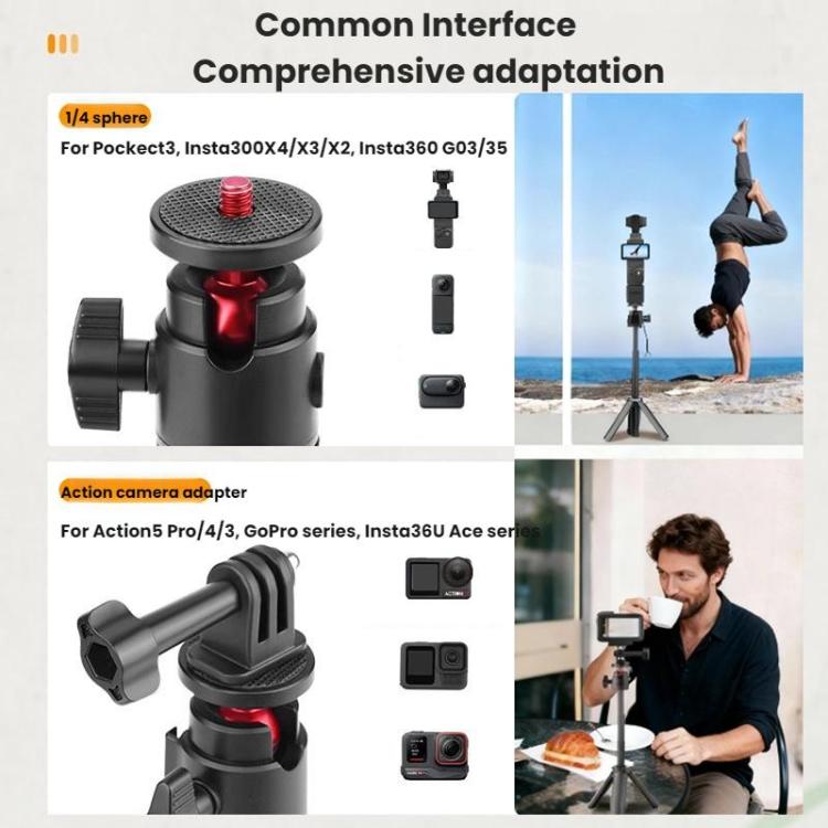 For DJI Osmo Pocket 3 / Action 5 Pro Flymile Extended Selfie Stick Tripod - Black