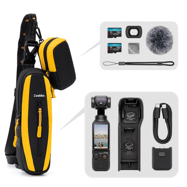 For DJI Osmo Pocket 3 Cwatcun D225 Small Organizer Bag Protective Multifunctional Sports Camera Bag - Black Yellow