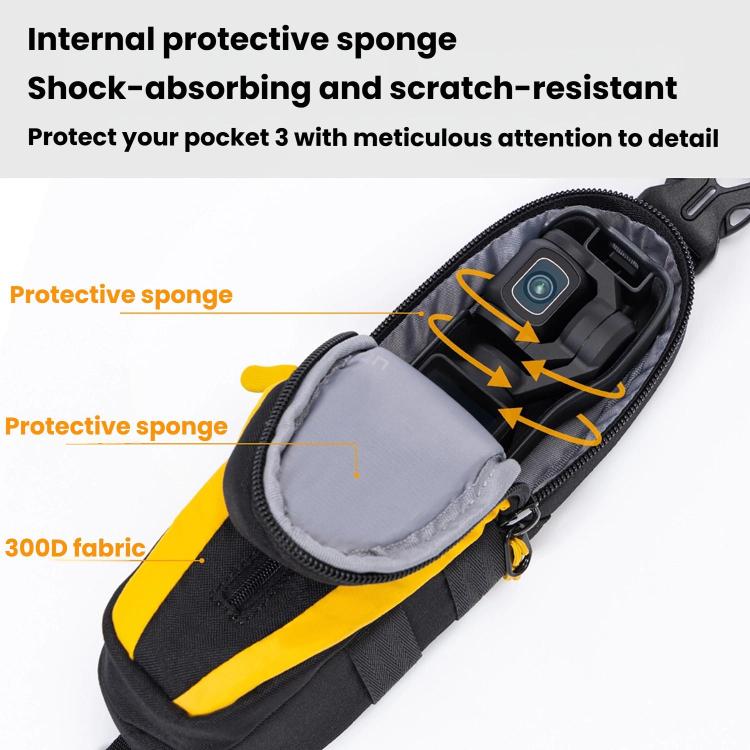 For DJI Osmo Pocket 3 Cwatcun D225 Small Organizer Bag Protective Multifunctional Sports Camera Bag - Black Yellow