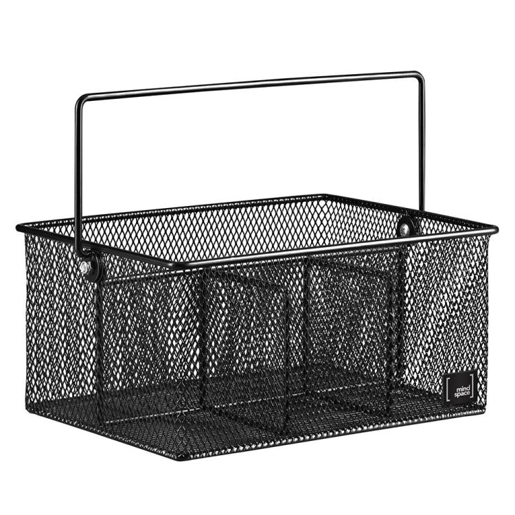 Handled Iron Cutlery Organizer Basket Divided Utensil Storage & Drying Rack for Kitchen and Dining Cleaning Tools - Black