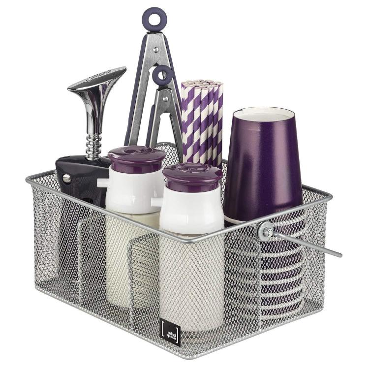 Handled Iron Cutlery Organizer Basket Divided Utensil Storage & Drying Rack for Kitchen and Dining Cleaning Tools - Black