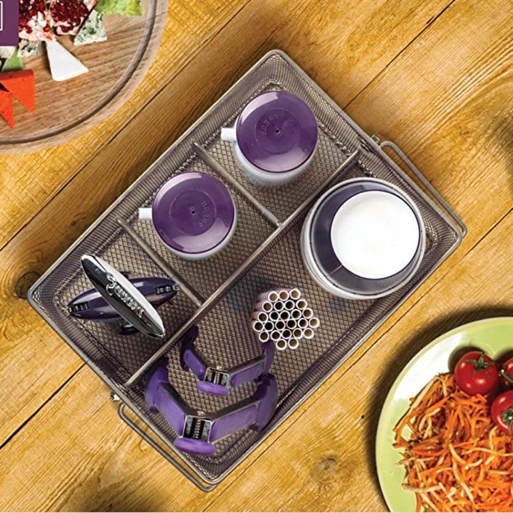 Handled Iron Cutlery Organizer Basket Divided Utensil Storage & Drying Rack for Kitchen and Dining Cleaning Tools - Black