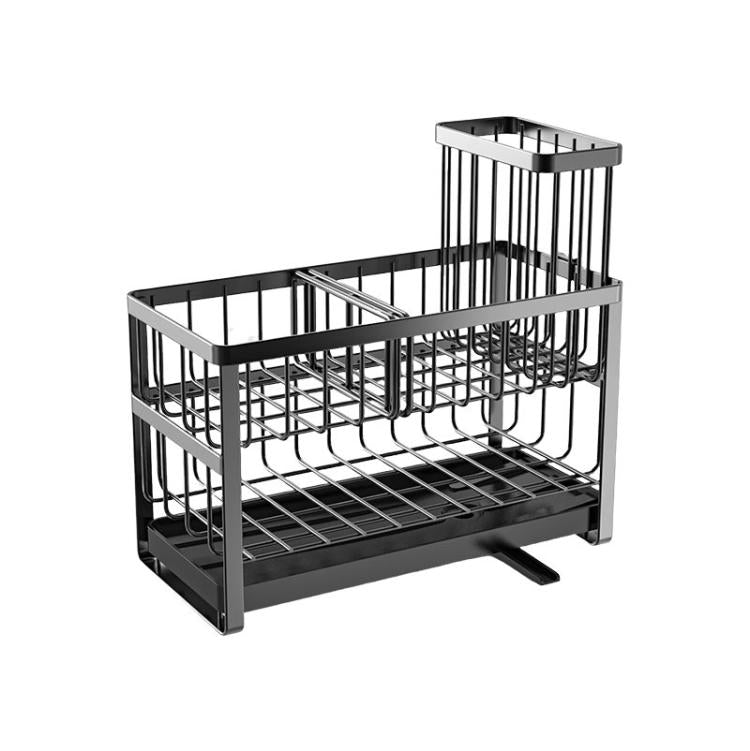2-Tier Sponge Drying Rack Kitchen Sink Countertop Organizer Holder for Scrubbers, Long Brushes & Dishcloths - Black