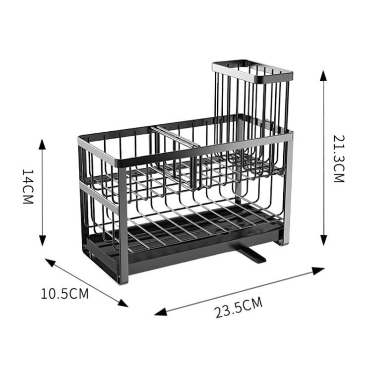 2-Tier Sponge Drying Rack Kitchen Sink Countertop Organizer Holder for Scrubbers, Long Brushes & Dishcloths - Black