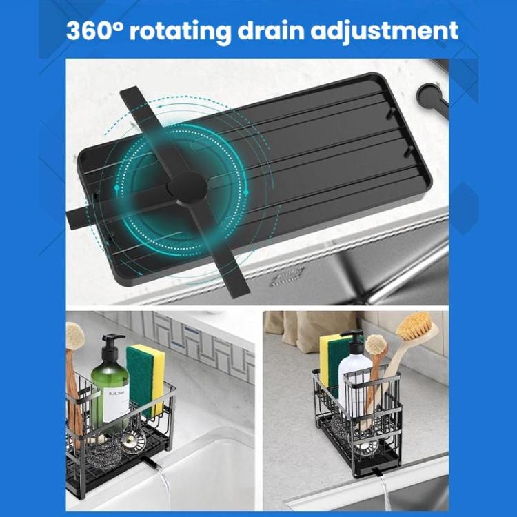 2-Tier Sponge Drying Rack Kitchen Sink Countertop Organizer Holder for Scrubbers, Long Brushes & Dishcloths - Black