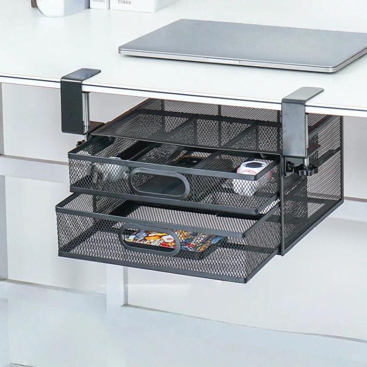 Under Desk 2-Layer Drawer Storage Basket Office Desk Cosmetics Stationery Storage Rack, Size: Small 031