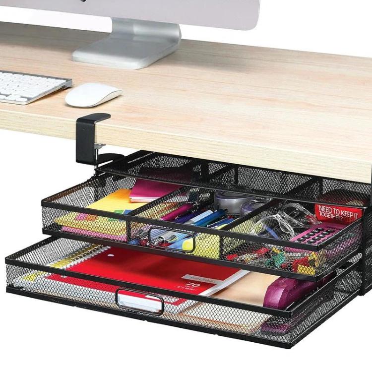 Under Desk 2-Layer Drawer Storage Basket Office Desk Cosmetics Stationery Storage Rack, Size: Large 032