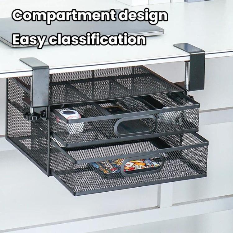 Under Desk 2-Layer Drawer Storage Basket Office Desk Cosmetics Stationery Storage Rack, Size: Large 032