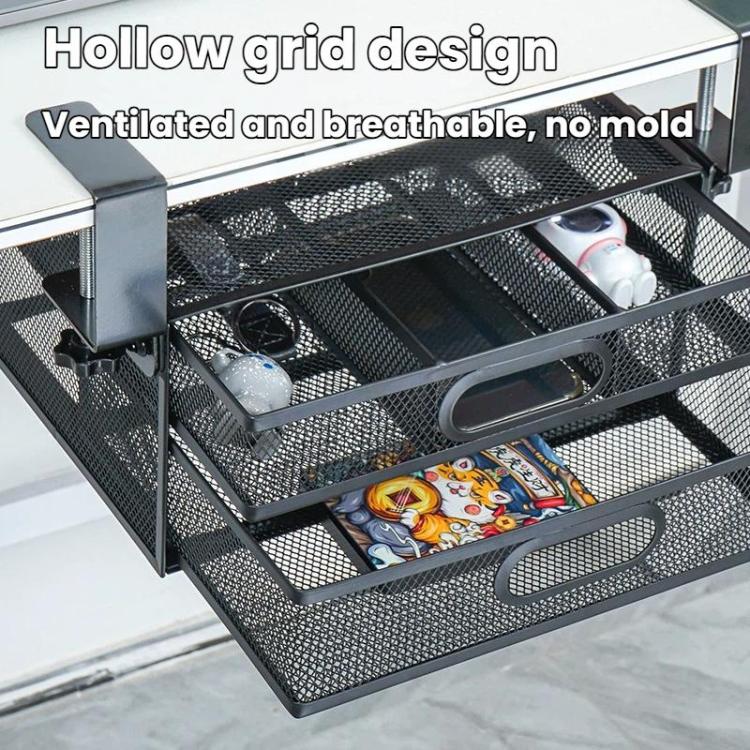 Under Desk 2-Layer Drawer Storage Basket Office Desk Cosmetics Stationery Storage Rack, Size: Large 032