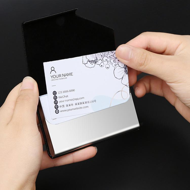 Stainless Steel Business Card Holder with Oracle PU Leather Flip-Top Metal Name Card Case