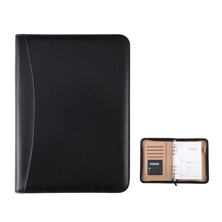 A5 PU Leather Zipper Organizer & Refillable Notebook with 8-Digit Calculator, Multi-Card Slots & Receipt Compartment