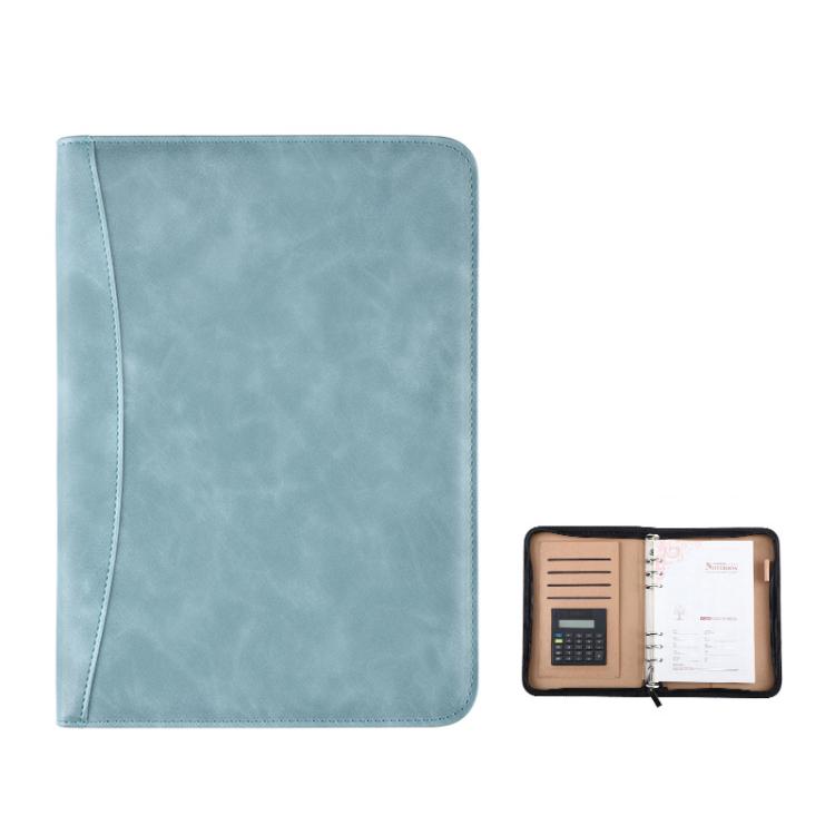 A5 PU Leather Zipper Organizer & Refillable Notebook with 8-Digit Calculator, Multi-Card Slots & Receipt Compartment