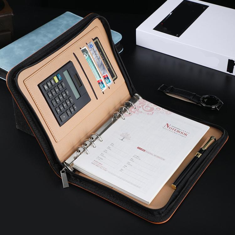 A5 PU Leather Zipper Organizer & Refillable Notebook with 8-Digit Calculator, Multi-Card Slots & Receipt Compartment