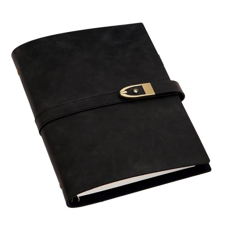 A5 Genuine Leather Travel Journal Refillable Notebook with Vintage Soft Cover & Antique Brass Buckle Closure
