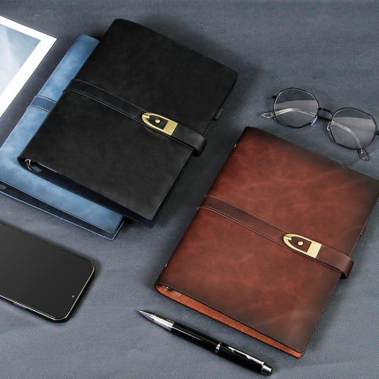 A5 Genuine Leather Travel Journal Refillable Notebook with Vintage Soft Cover & Antique Brass Buckle Closure