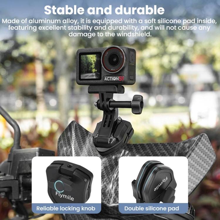Flymile Motorcycle Windshield Action Camera Mount For DJI Osmo Action 5 Pro / GoPro 13 - ZZ10477