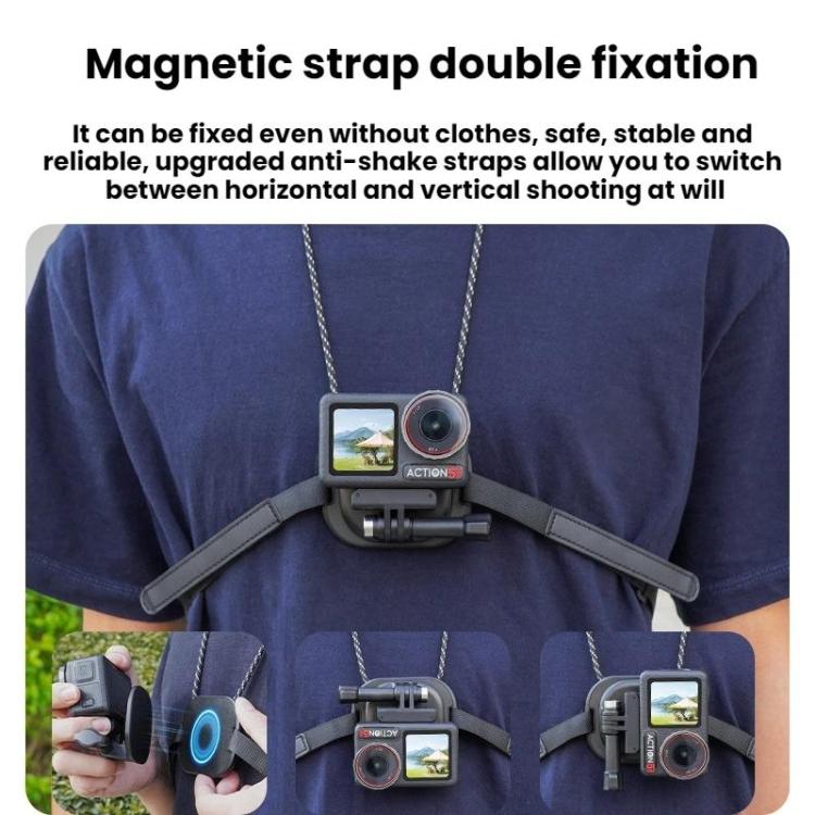 Flymile Neck-Mounted Magnetic Action Camera Bracket For DJI Osmo 360 / Pocket 3 / Action 5 Pro / Insta360 X5 - Black